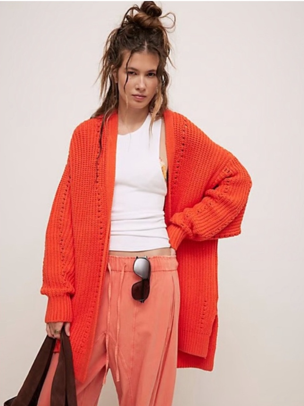 Free People Nightingale Cardigan oversized Women's Mandarine Red Fall Size XS